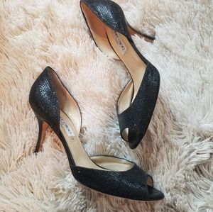 Jimmy Choo black glitter d'orsay heels 38.5